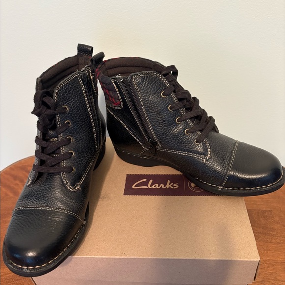 Clarks Shoes - Clarks Brown Leather Women's Lace-Up Ankle Boots with Side Zip Whistle Bea